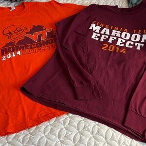 Jerzees  Virginia Tech Maroon and Orange Long and Short Sleeve Tees Sz Med EUC
